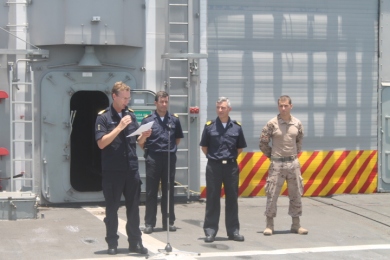 Op-Atalanta-Force-Commander-addresses-the-crew-of-Santa-Maria-in-Spanish Sep.5 2016